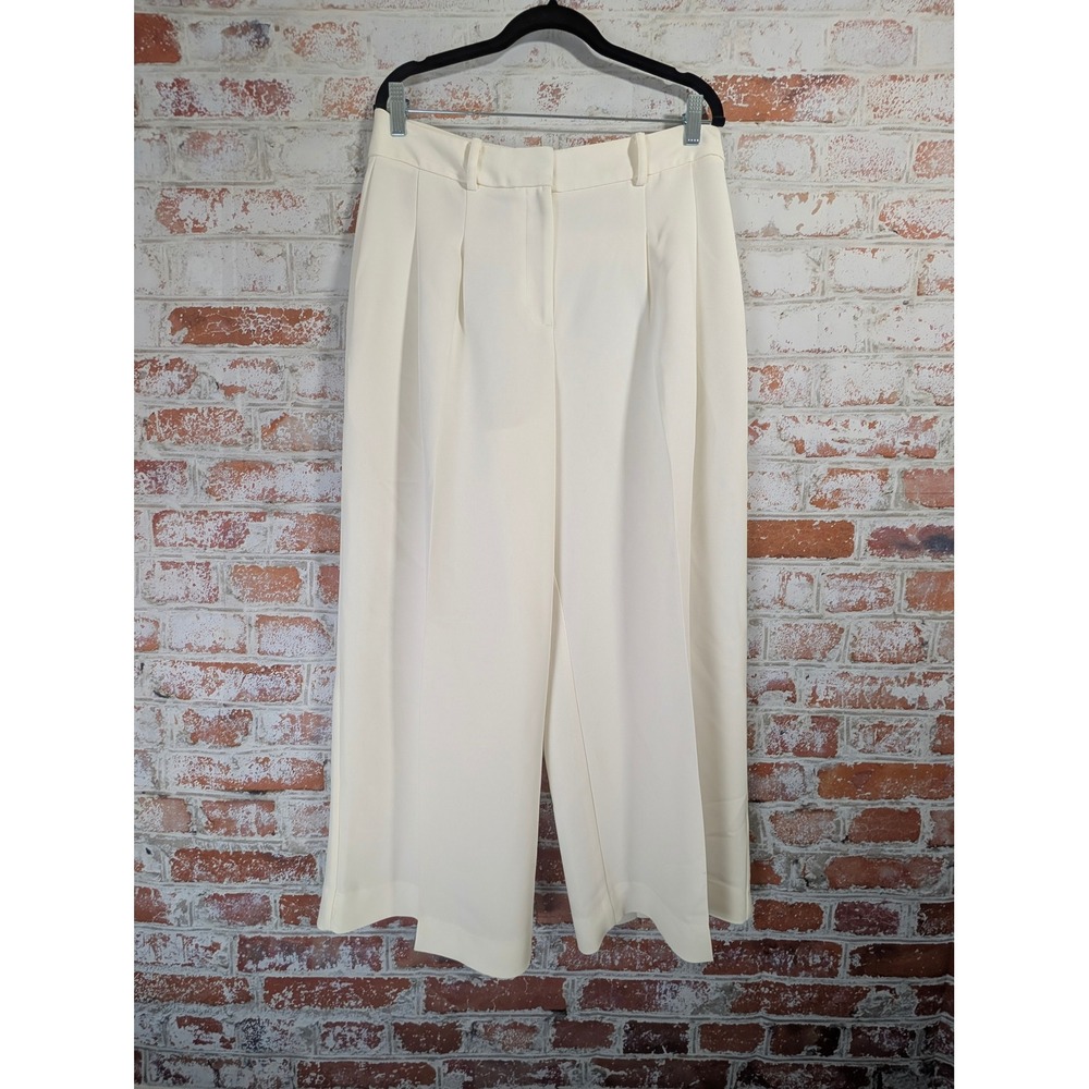 Chico's Wide Leg Trousers Womens 1.5R 10R‎ Cream Pleated Dress Pants